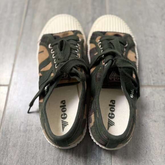 Gola Cadet Low-Top Sneaker CLB007 Classic Lace Up Green Camo Women's Size 9 - Picture 4 of 8